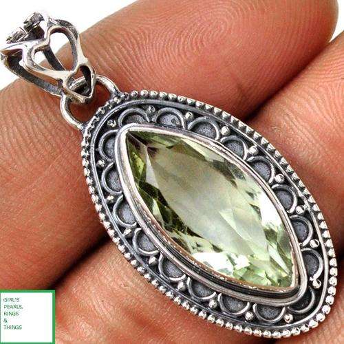 GENUINE GREEN AMETHYST PENDANT CRAFTED IN 925 STERLING SILVER