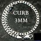 MEN'S 3mm CURB WRIST CHAIN/BRACELET CRAFTED IN SOLID .925 STERLING SILVER