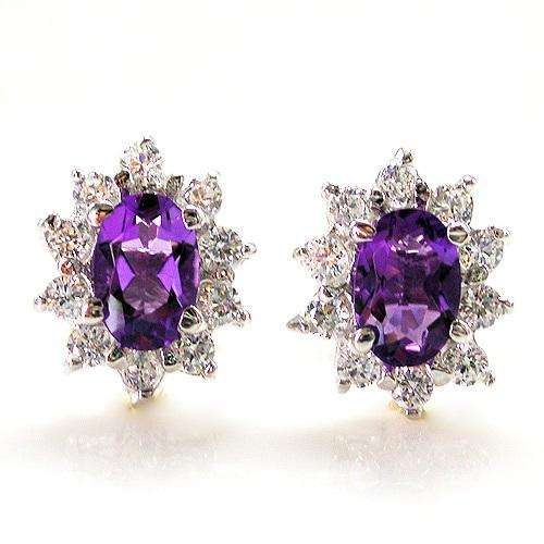 "MAKE A SET" GENUINE AMETHYST & WHITE TOPAZ EARRINGS CRAFTED IN 925 STERLING SILVER
