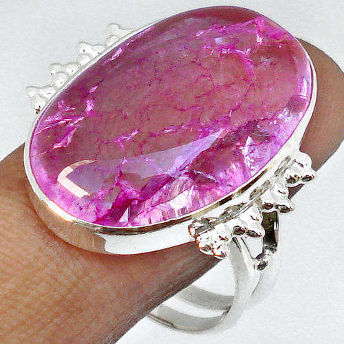 UNIQUE NATURAL PINK SPIDER WEB IN 925 STERLING SILVER - SZ 9/ R3/4 (RE-SIZEABLE)