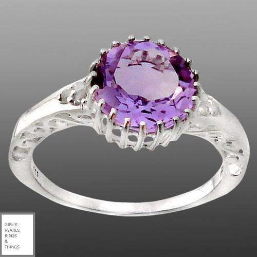 "RE-SIZEABLE #8 / (Q)" GENUINE DIAMOND & AMETHYST  IN  .925 STERLING SILVER