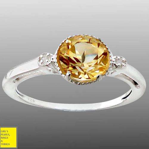 "RE-SIZEABLE  8 (Q)" GENUINE DIAMOND & CITRINE IN  .925 STERLING SILVER