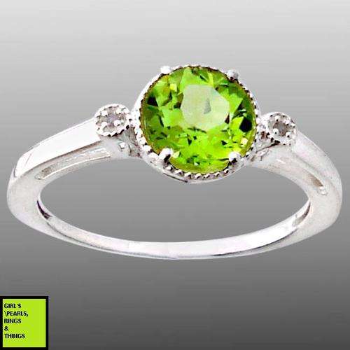 "RE-SIZEABLE  8 (Q)" GENUINE DIAMOND & PERIDOT IN  .925 STERLING SILVER