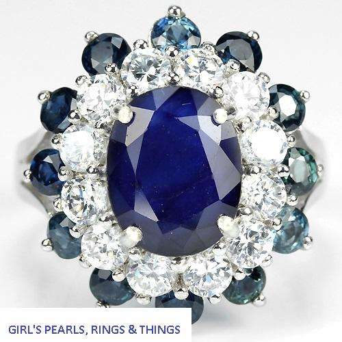 "RE-SIZEABLE SZ 6.5 / (N)" GENUINE BLUE SAPPHIRE RING IN 925 STERLING SILVER