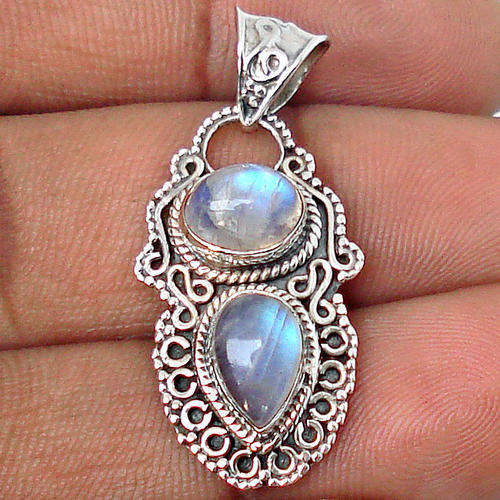 "MAKE A SET" GENUINE RAINBOW MOONSTONE PENDANT IN 925 STERLING SILVER