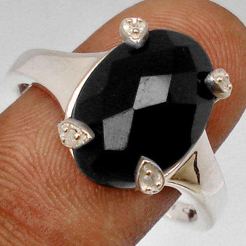 GENUINE DIAMOND & BLACK ONYX RING IN 925 STERLING SILVER SIZE 9 - R 3/4