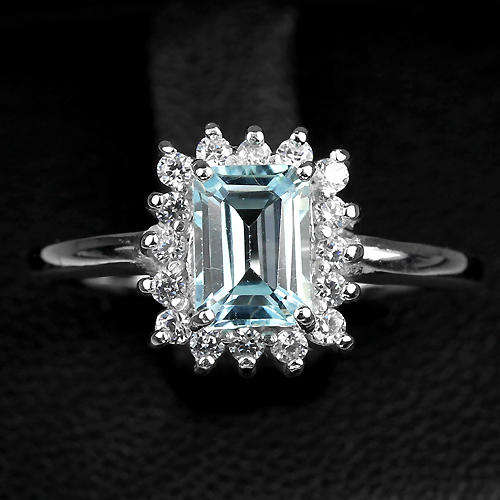 "SEE MATCHING PENDANT" GENUINE SKY BLUE TOPAZ & WHITE CZ RING IN 925 STERLING SILVER 7 (O)