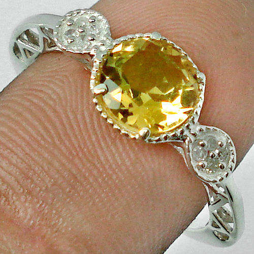 "RE-SIZEABLE  8 (Q)" GENUINE DIAMOND & CITRINE IN  .925 STERLING SILVER
