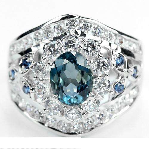 NATURAL LONDON BLUE TOPAZ RING CRAFTED IN SOLID .925 STERLING SILVER