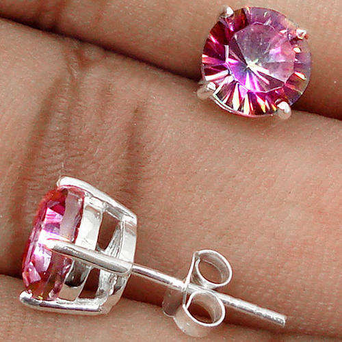 NATURAL RAINBOW TOPAZ STUD EARRINGS IN .925 STERLING SILVER