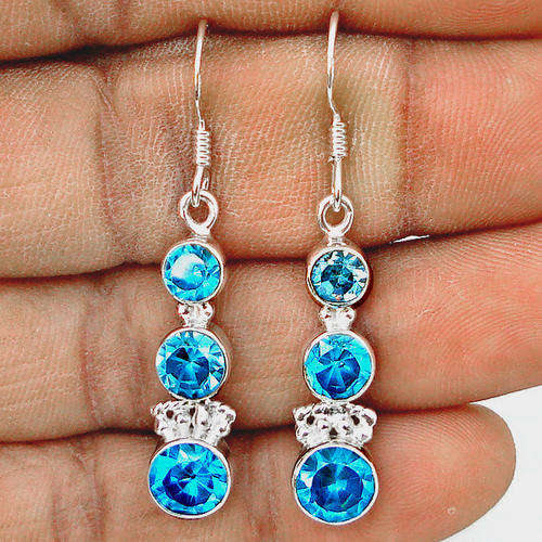 GENUINE BLUE AQUA MIST TOPAZ EARRINGS IN .925 STERLING SILVER