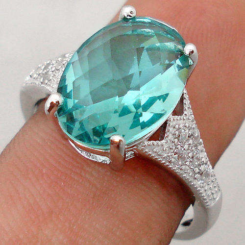 6.70cts NATURAL BLUE AQUAMARINE GEMSTONE RING IN .925 STERLING SILVER