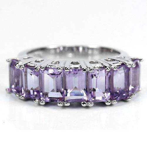 NATURAL PURPLE AMETHYST EMERALD FACET RING IN STERLING SILVER SIZE 8.25 - Q 1/2