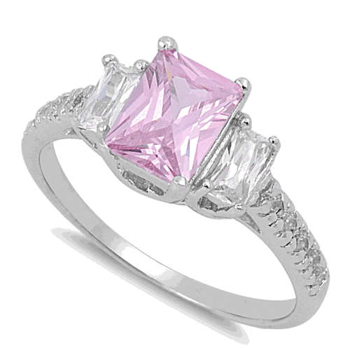 RE-SIZEABLE 8 & 10 PINK & WHITE TOPAZ CZ ENGAGEMENT RING IN .925 STERLING SILVER
