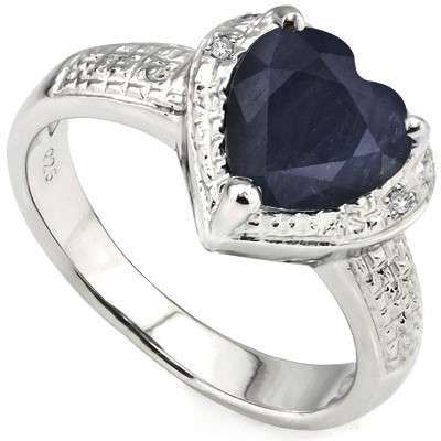 GENUINE MIDNIGHT BLUE SAPPHIRE & WHITE DIAMOND RING .925 STERLING SILVER