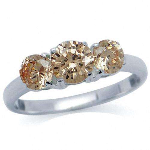 3 ROUND CUT CHAMPAGNE CZ ENGAGEMENT/PROMISE  RING .925 STERLING SILVER