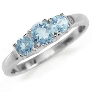 GENUINE 3 BLUE TOPAZ GEMSTONE RING .925 STERLING SILVER