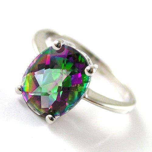GENUINE NATURAL OVAL RAINBOW TOPAZ  RING IN .925 STERLING SILVER