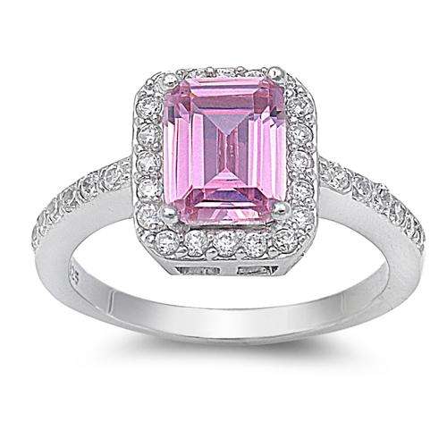"RE-SIZEABLE SZ 8 & 9" PINK & WHITE CZ RING IN .925 STERLING SILVER
