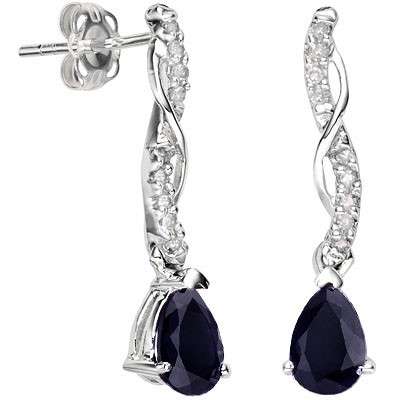 GENUINE MIDNIGHT BLUE SAPPHIRE & DIAMOND EARRINGS CRAFTED IN .925 STERLING SILVER
