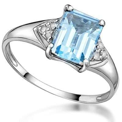GENUINE BLUE TOPAZ & WHITE DIAMOND RING .925 STERLING SILVER