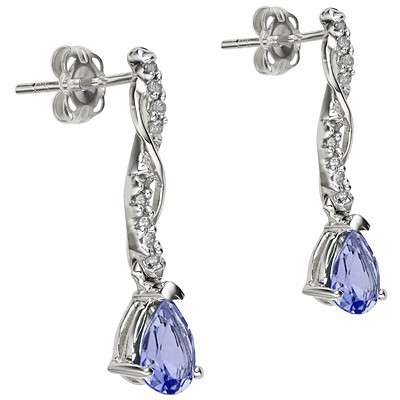 GENUINE TANZANITE & DIAMOND EARRINGS CRAFTED IN .925 STERLING SILVER