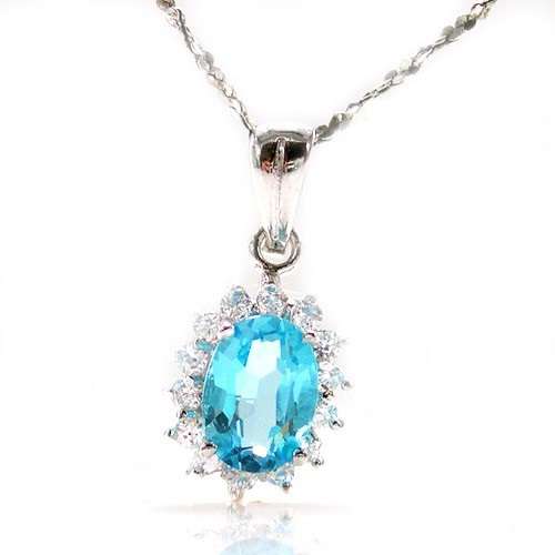 "FABULOUS FOOL'S DAY SPECIAL" GENUINE BLUE TOPAZ & WHITE TOPAZ PENDANT IN 925 STERLING SILVER
