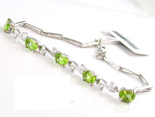 GENUINE PERIDOT & WHITE TOPAZ BRACELET .925 STERLING SILVER