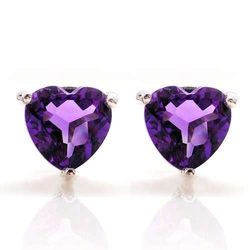 NATURAL GENUINE AMETHYST HEART SHAPED STUD EARRINGS IN 925 STERLING SILVER