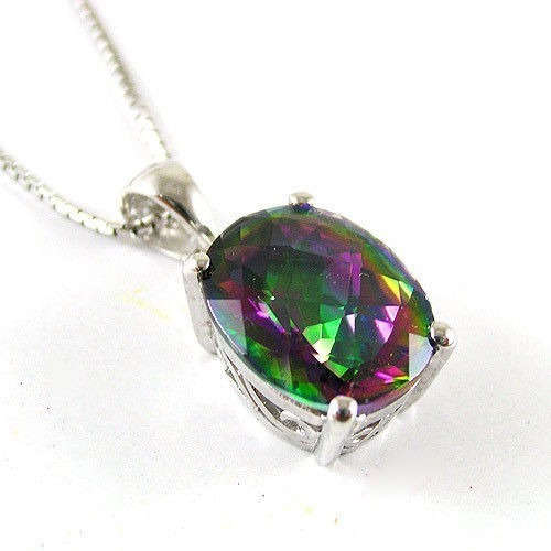 BLUE RAINBOW TOPAZ OVAL CUT PENDANT CRAFTED IN SOLID .925 STERLING SILVER
