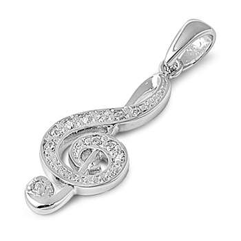 ITALIAN DESIGNED WHITE CZ MUSIC NOTE PENDANT IN 925 STERLING SILVER