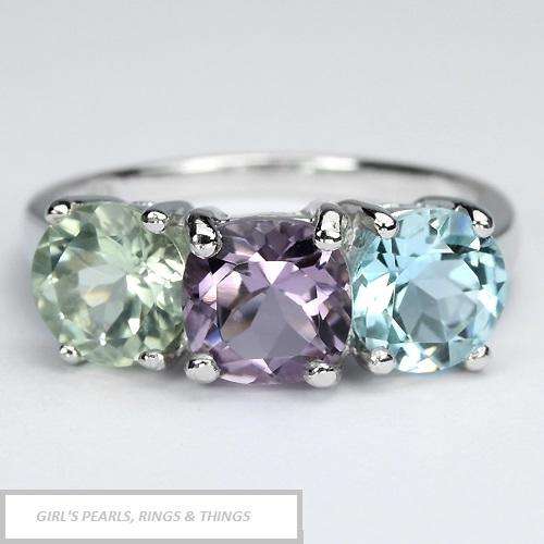 HUGE STUNNING GENUINE MULTI-GEMSTONE RING IN .925 STERLING SILVER