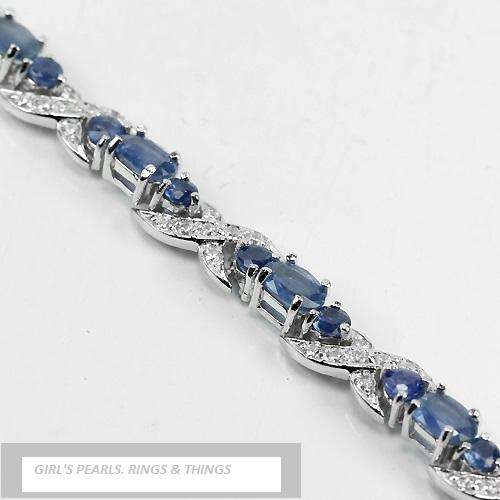 LUXURY GENUINE AAA BLUE SAPPHIRE BRACELET .925 STERLING SILVER
