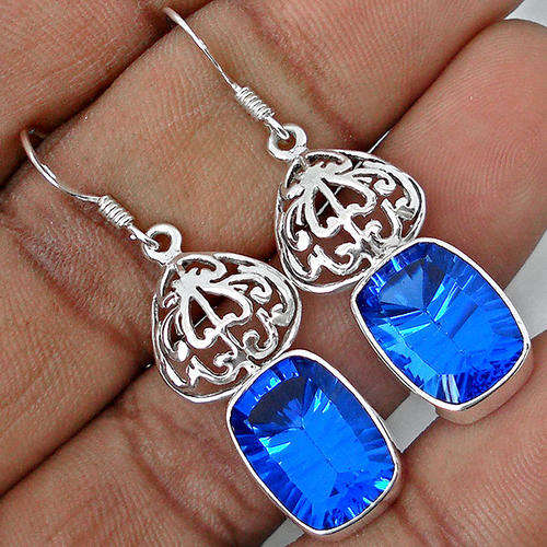 GENUINE TANZANITE DANGLING EARRINGS IN 925 STERLING SILVER