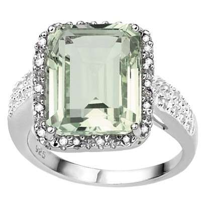GENUINE 6 CT HUGE GREEN AMETHYST  &  WHITE DIAMOND .925 STERLING SILVER RING