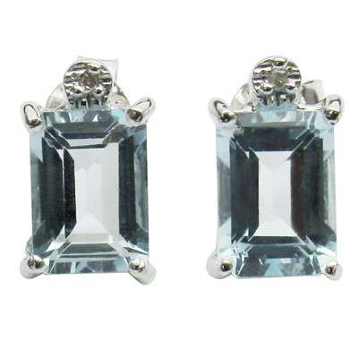 GENUINE AQUAMARINE & WHITE DIAMOND .925 STERLING SILVER RING