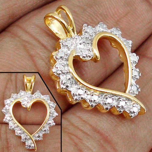 GENUINE WHITE DIAMOND HEART PENDANT  CRAFTED IN YELLOW GOLD