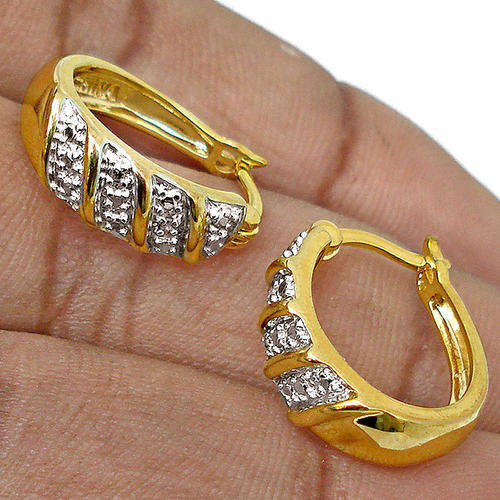 GENUINE WHITE DIAMOND EARRINGS IN GOLD VERMEIL