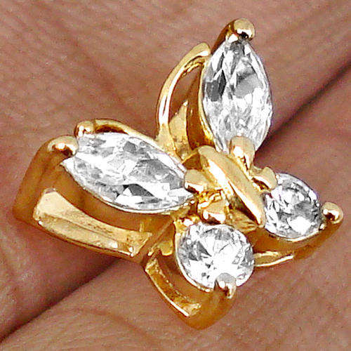 GENUINE WHITE TOPAZ BUTTERFLY PENDANT IN GOLD VERMEIL
