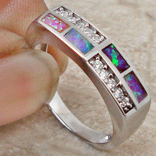 "MAGICAL COLOURS" GENUINE PINK AUSTRALIAN OPAL & TOPAZ RING IN .925 STERLING SILVER