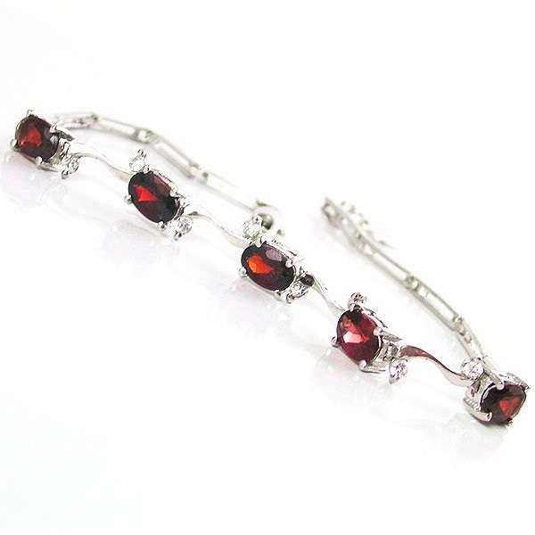 GENUINE GARNET & WHITE TOPAZ BRACELET .925 STERLING SILVER