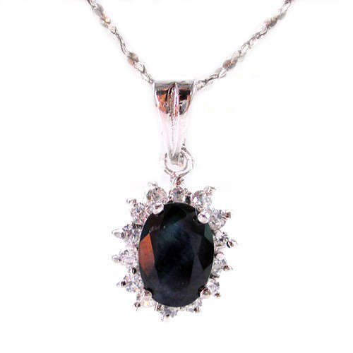 "LITTLE BLACK NUMBER!"  GENUINE BLACK SAPPHIRE & WHITE TOPAZ  PENDANT  IN 925 STERLING SILVER