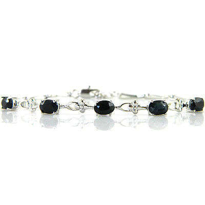 "MID-MONTH MADNESS SALE" GENUINE BLACK SAPPHIRE BRACELET .925 STERLING SILVER