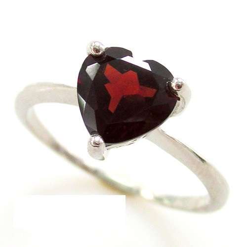 GENUINE GARNET HEART CUT RING IN 925 STERLING SILVER