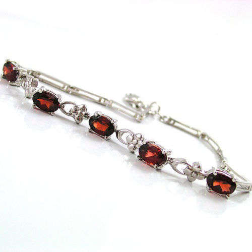 GENUINE GARNET BRACELET .IN SOLID .925 STERLING SILVER