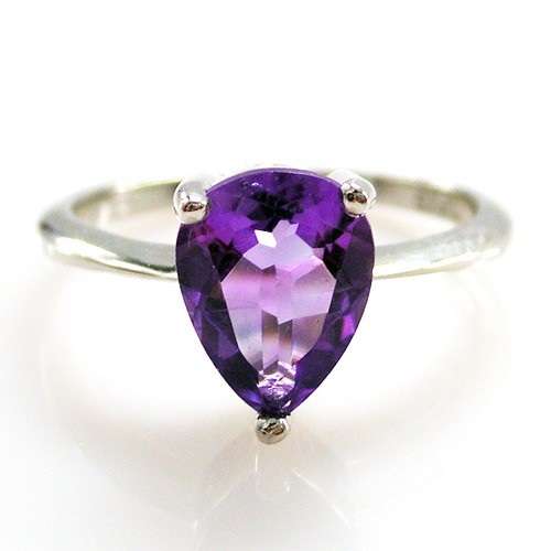 PEAR CUT GENUINE AMETHYST RING IN .925 STERLING SILVER (RE-SIZEABLE)