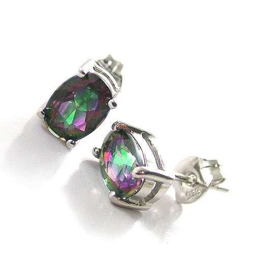 RAVENOUS GENUINE RAINBOW TOPAZ STUD EARRINGS IN SOLID STERLING SILVER