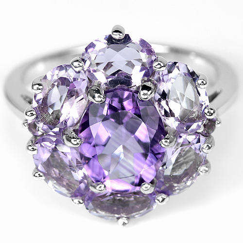 GENUINE NATURAL MULTI-AMETHYST RING IN SOLID STERLING SILVER (RE-SIZEABLE)