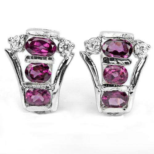 UNIQUE & RARE!GENUINE NATURAL RHODOLITE EARRINGS IN 925 STERLING SILVER