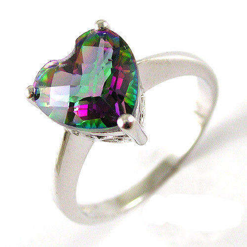 2.6ct GENUINE RAINBOW MYSTIC TOPAZ RING IN .925 SOLID STERLING SILVER